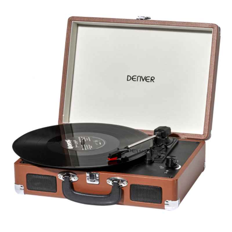 TOCADISCOS DENVER VPL-120 ROJO, NEGOR Y MARRÓN MALETIN ALTAVOCES