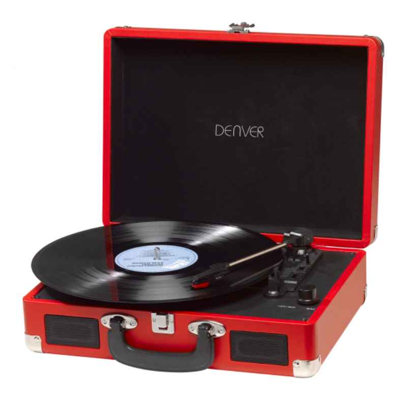 TOCADISCOS DENVER VPL-120 ROJO, NEGOR Y MARRÓN MALETIN ALTAVOCES
